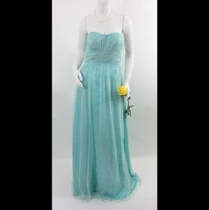 Blue Strapless Maxi Party Dress